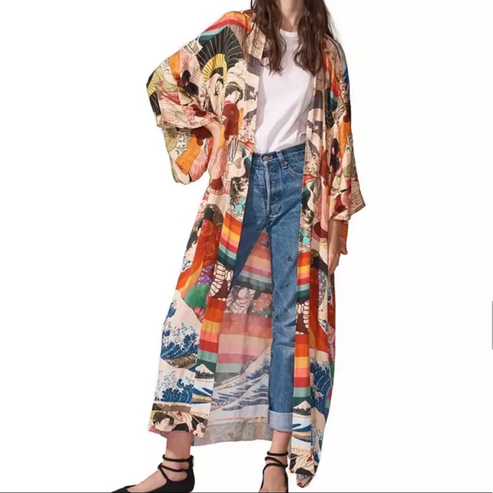 “RIDE THE WAVE” Vintage Asian Graphic Kimono
